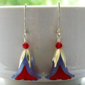 FLOWER EARRINGS Blue Red Tulip Cala Lily Silver